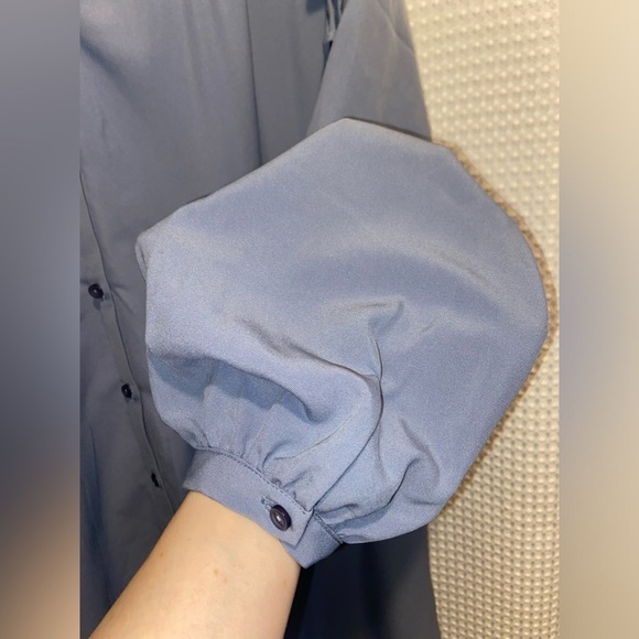 Women’s WOMANCE blue buttoned shirt dress with ruffled shoulders‎ size small NWT - Picture 12 of 15